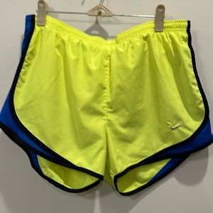 Nike Dri-Fit running shorts. Medium. Yellow, blue and black.